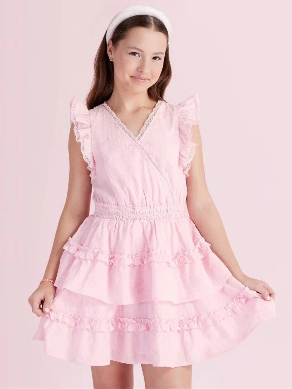Girls' Beck Alouette Rose Embroidery Tiered Ruffle Dress - Love Shack Fancy